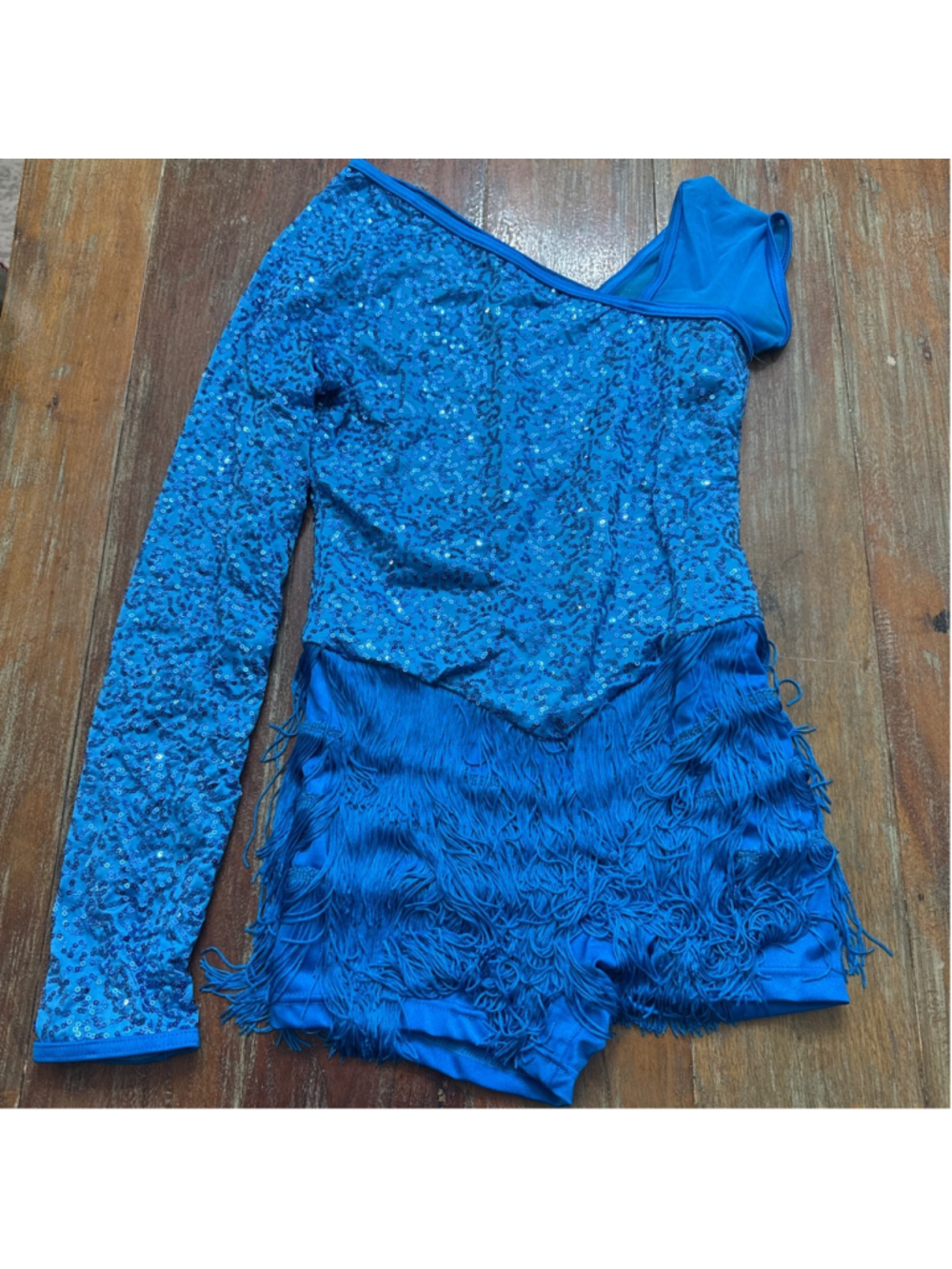 Weissman Girls Blue Sequin Fringe Dance Costume Adult Small